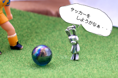 サッカーをしようとする兎